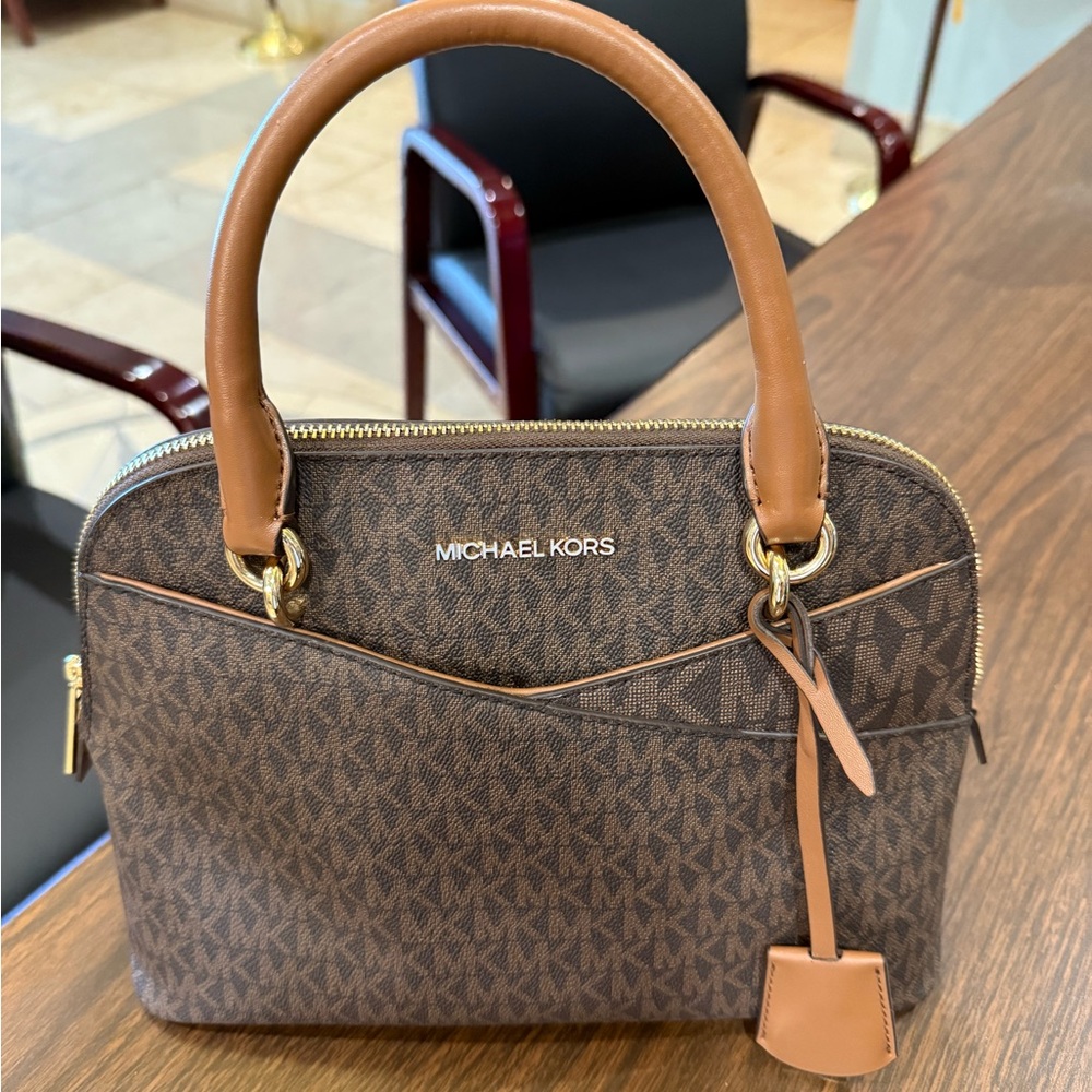 Michael Kors Brown Satchel With Signature Monogram